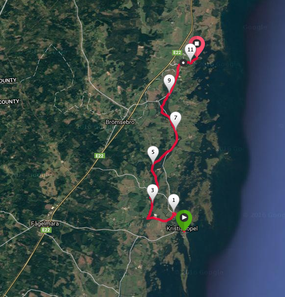 Blekingeleden etapp 12, karta, motionsspår, bild på sträckan sprungen