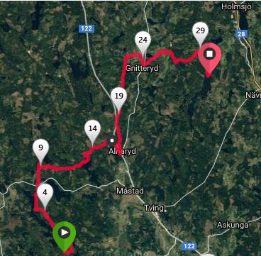 Blekingeleden etapp 8, karta, motionsspår, bild på sträckan sprungen